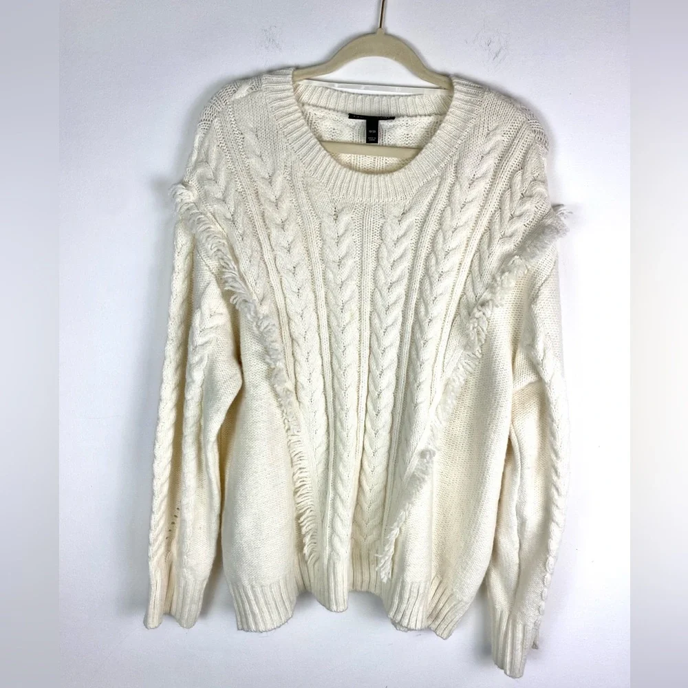 Lane Bryant size 18/20 Ivory Fringe Cable Knit Cozy Fall Pullover Sweater - Picture 5 of 8